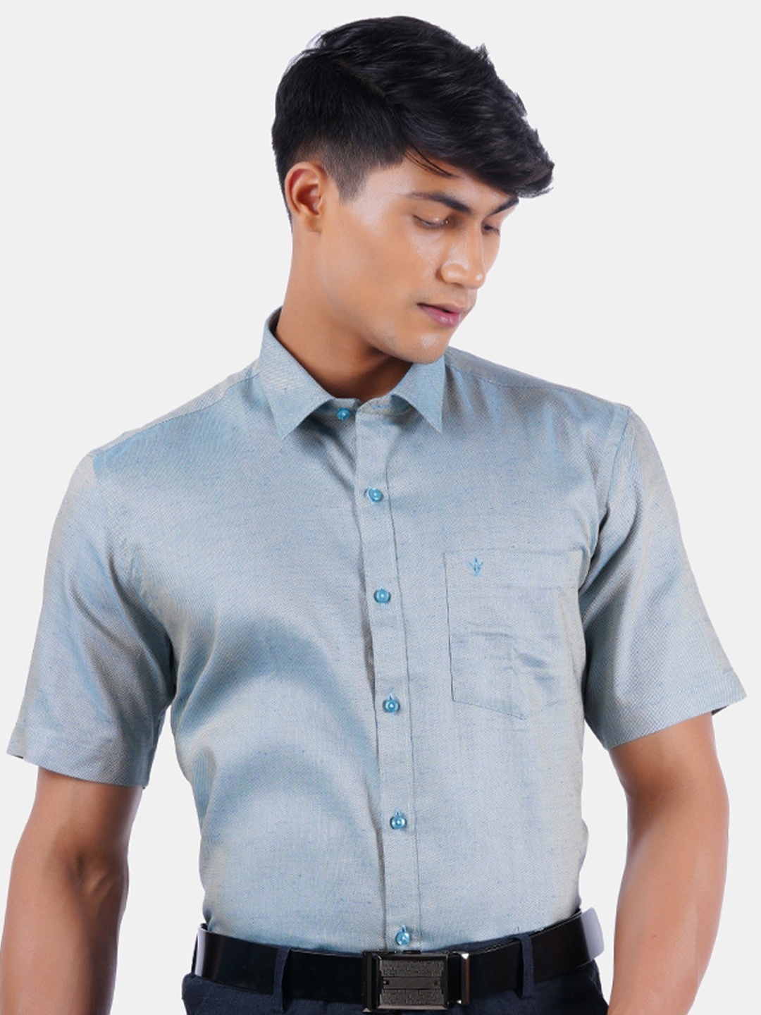 

Ramraj Men Teal Formal Shirt