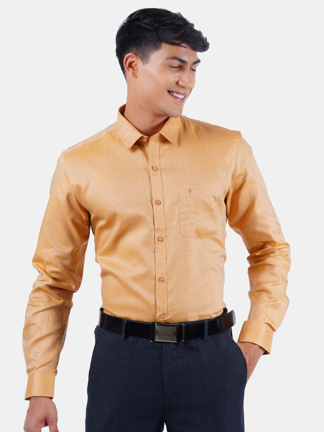 

Ramraj Men Pure Cotton Solid Full Sleeve Formal Shirt, Orange