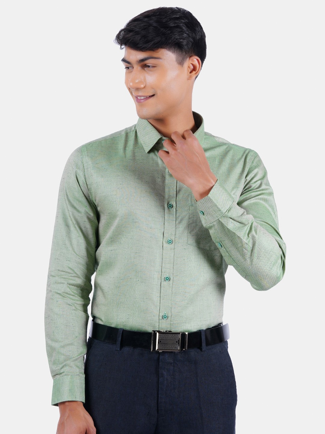 

Ramraj Men Green Formal Shirt