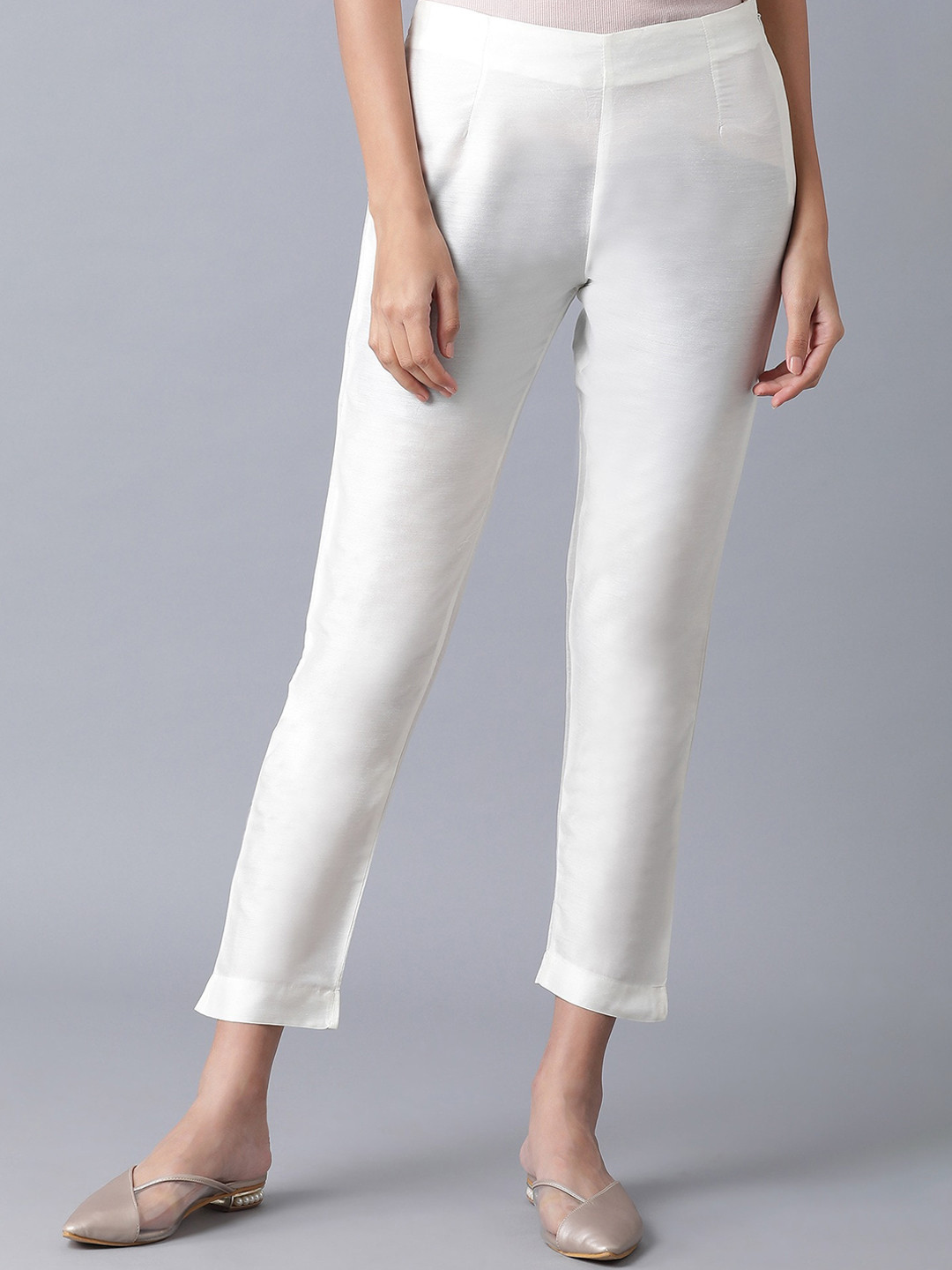 

W Women Slim Fit Cropped Trousers, White