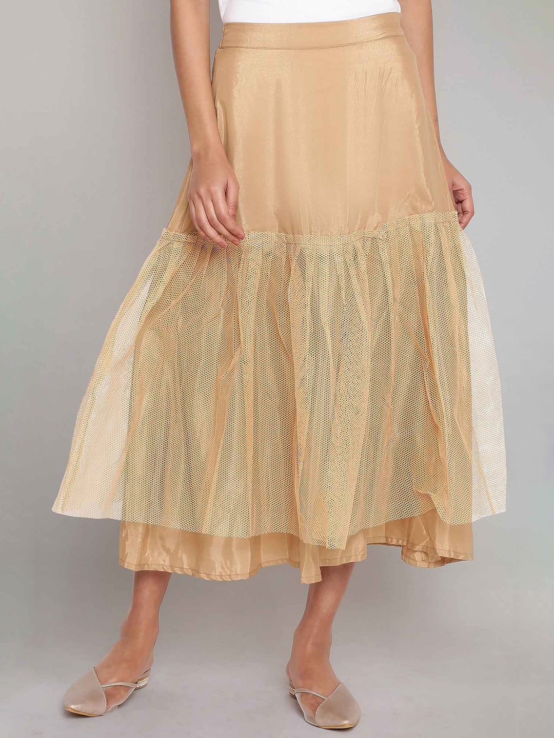 

W Women Gold Flared Midi Skirt