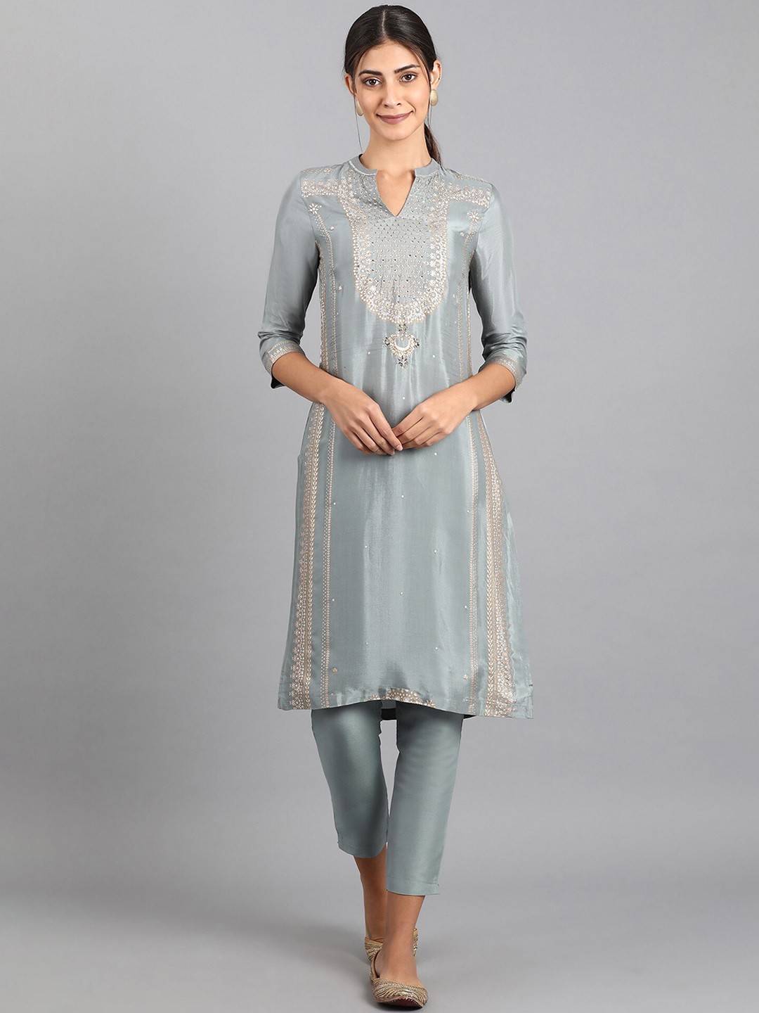 

W Women Blue Ethnic Motifs Printed Kurta
