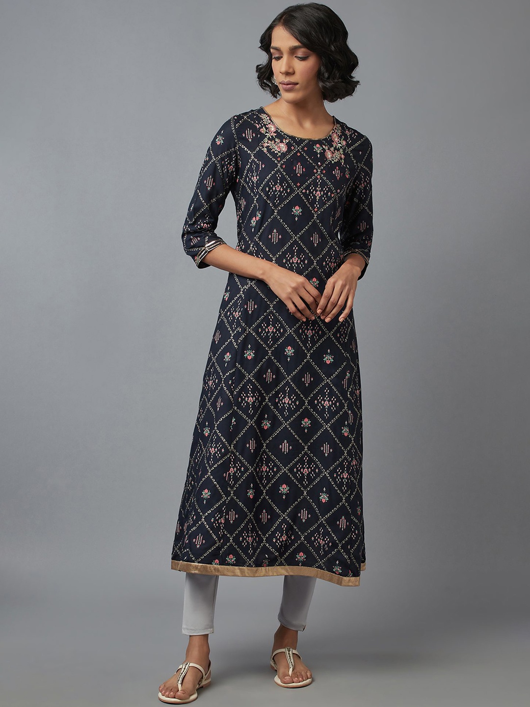 

W Women Navy Blue Ethnic Motifs Printed Kurta