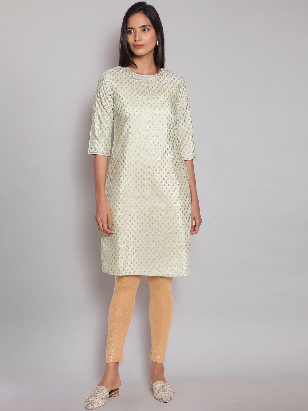 

W Women White Ethnic Motifs Printed Thread Work Kurta