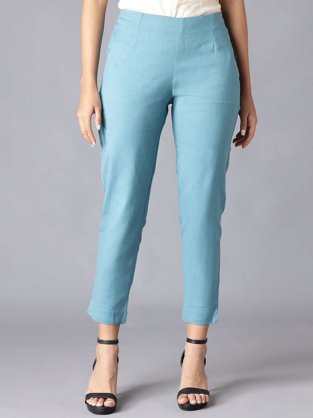 

W Women Teal Slim Fit Trousers