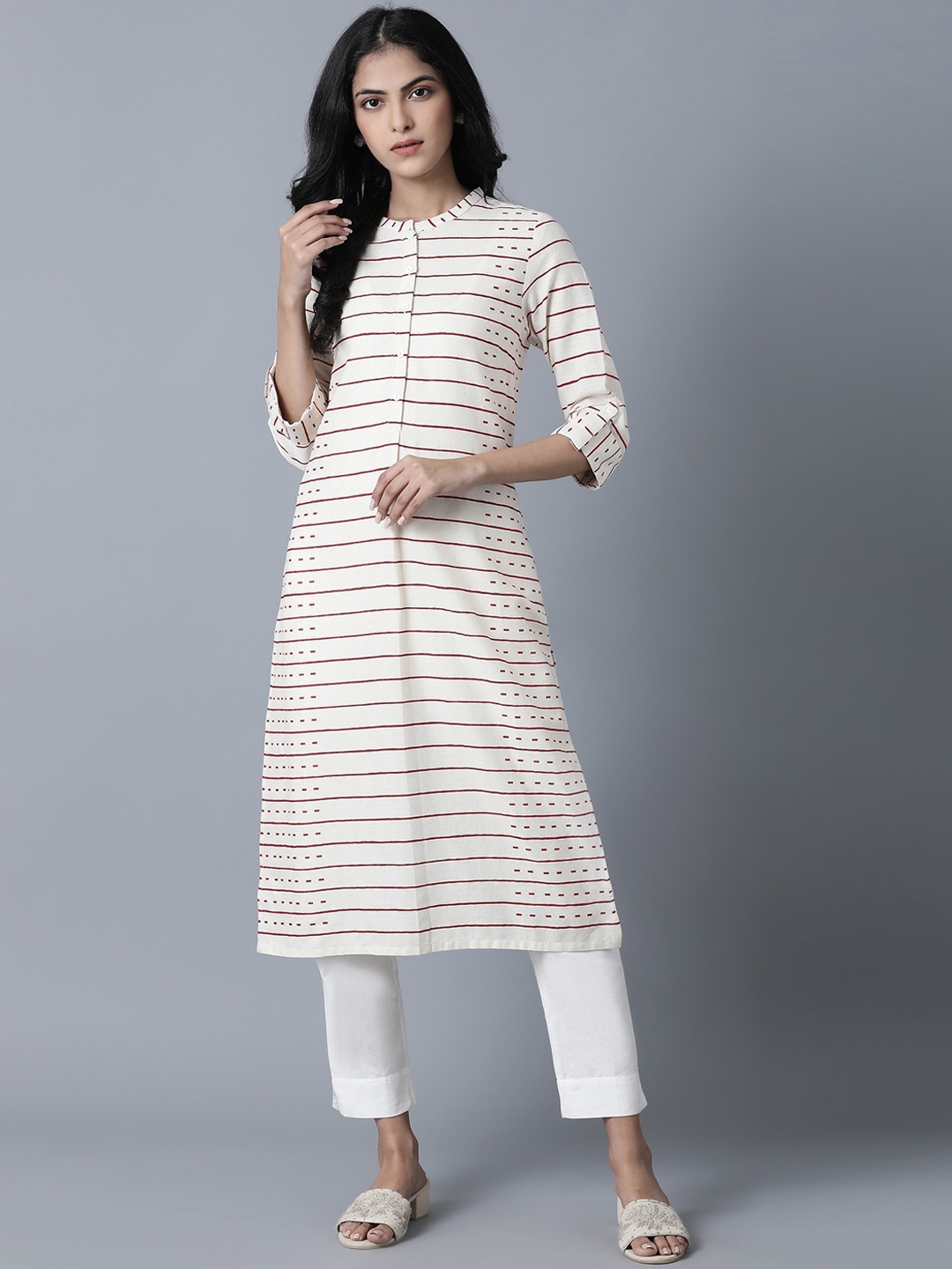 

W Women White Striped Kurta