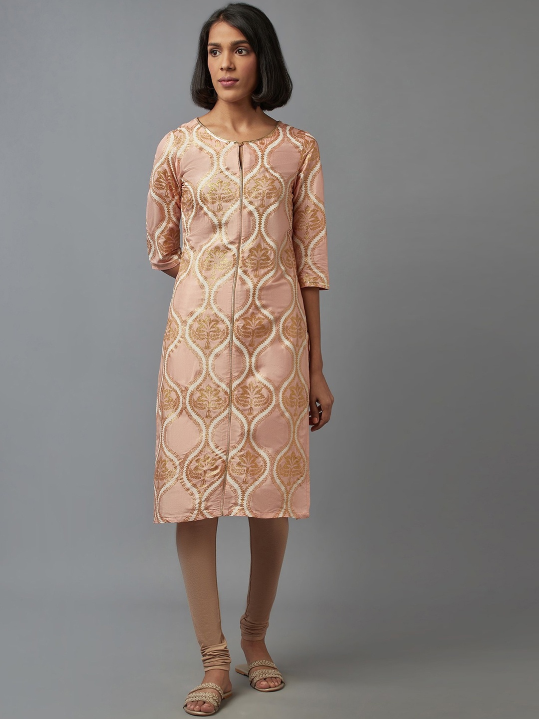 

W Women Orange Geometric Printed Kurta