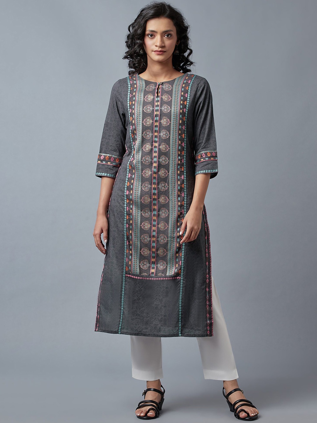 

W Straight Cotton Kurta, Grey