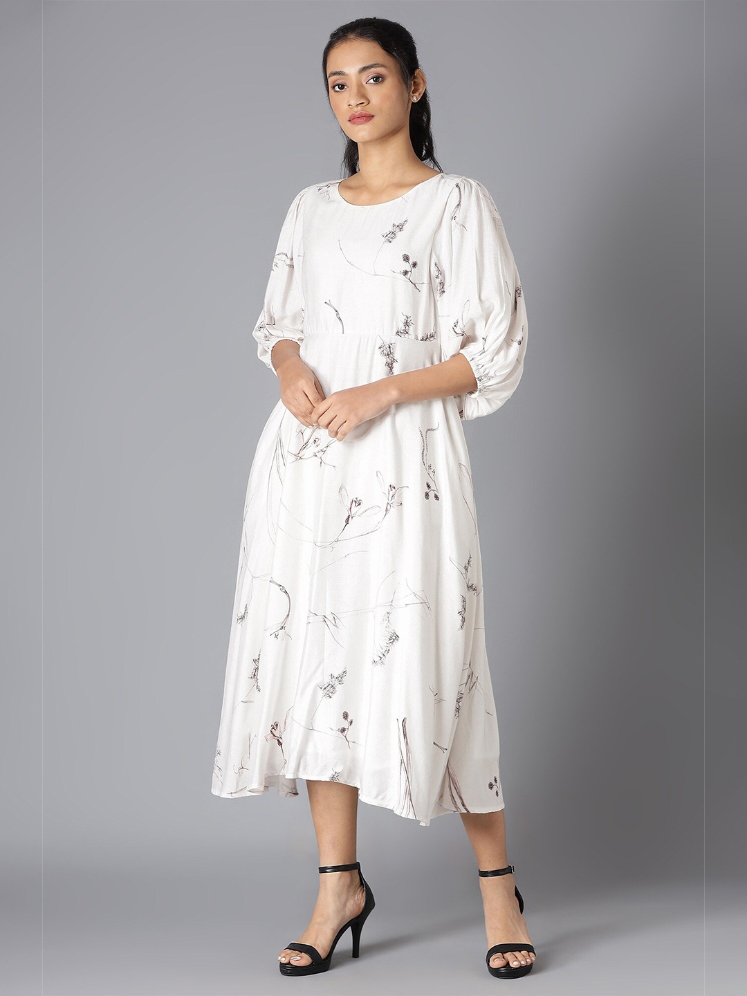 

W Women White A-Line Midi Dress