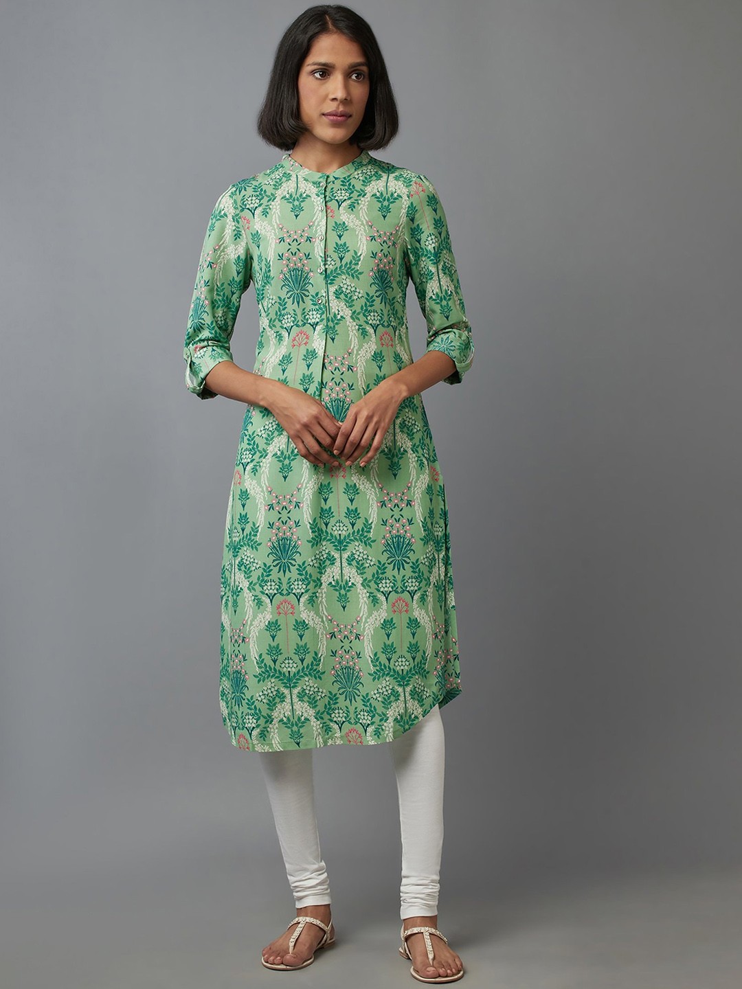 

W Women Green Ethnic Motifs Printed Kurta
