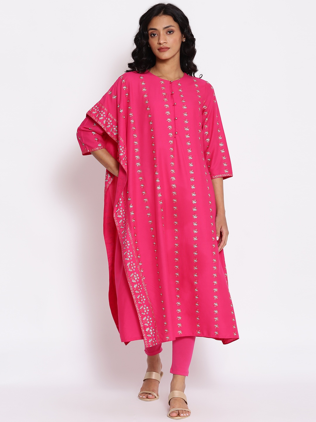 

W Floral Print Rayon Kurta With Tight, Pink