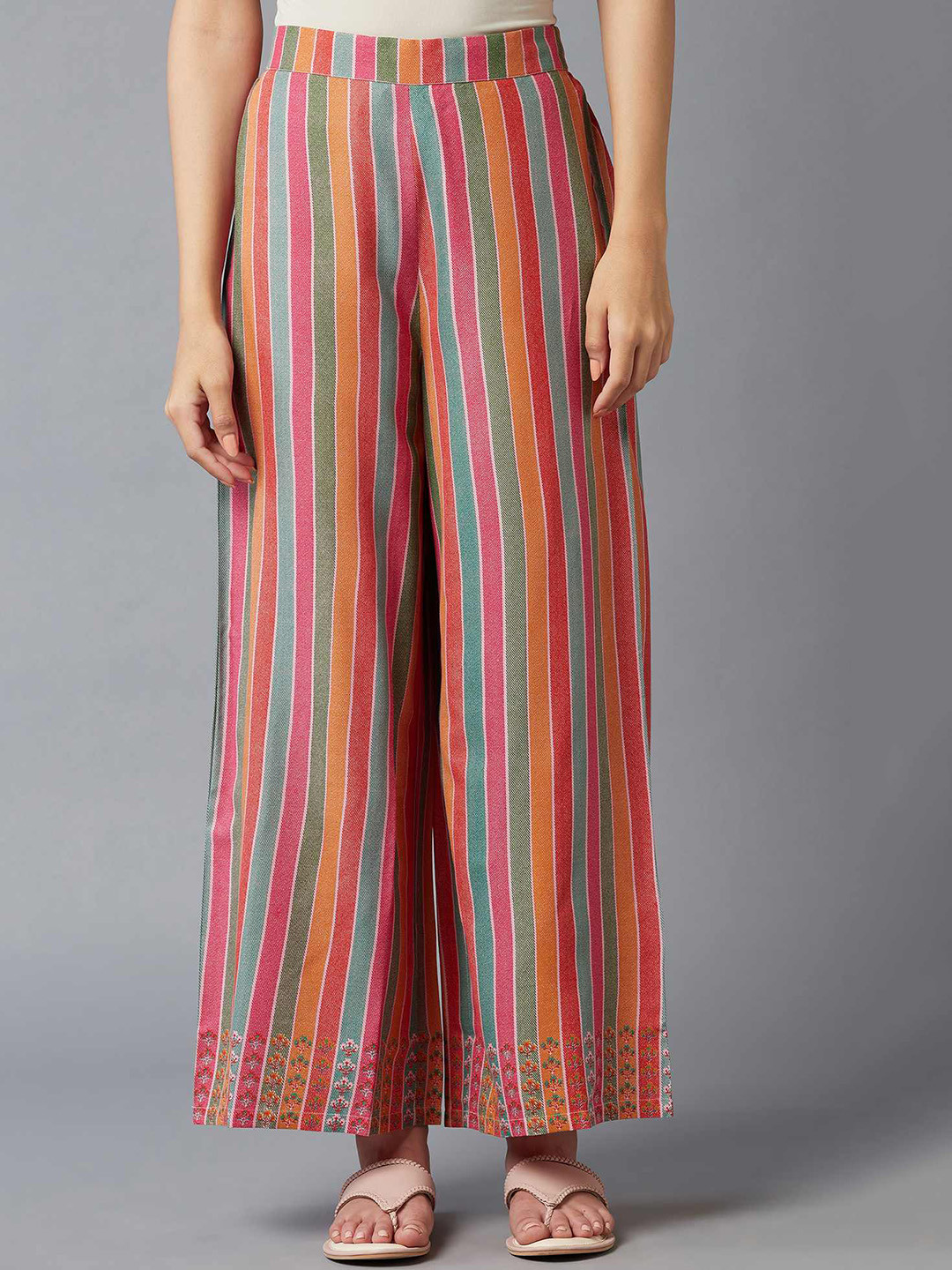 

W Women Pink & Green Striped Trousers