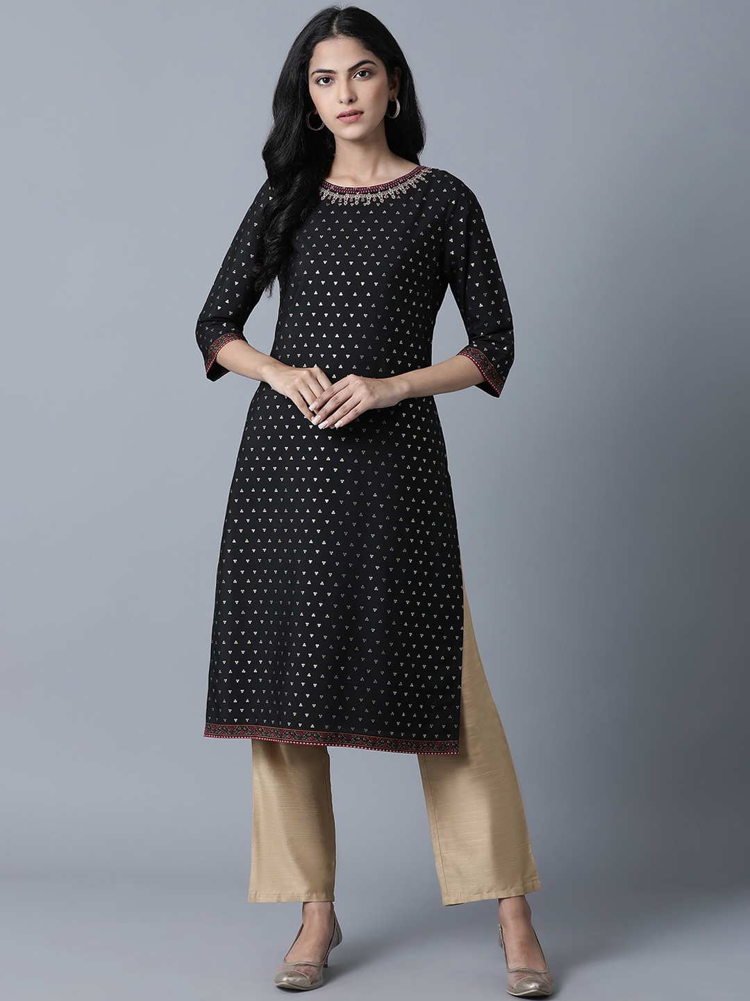 

W Women Black Floral Kurta