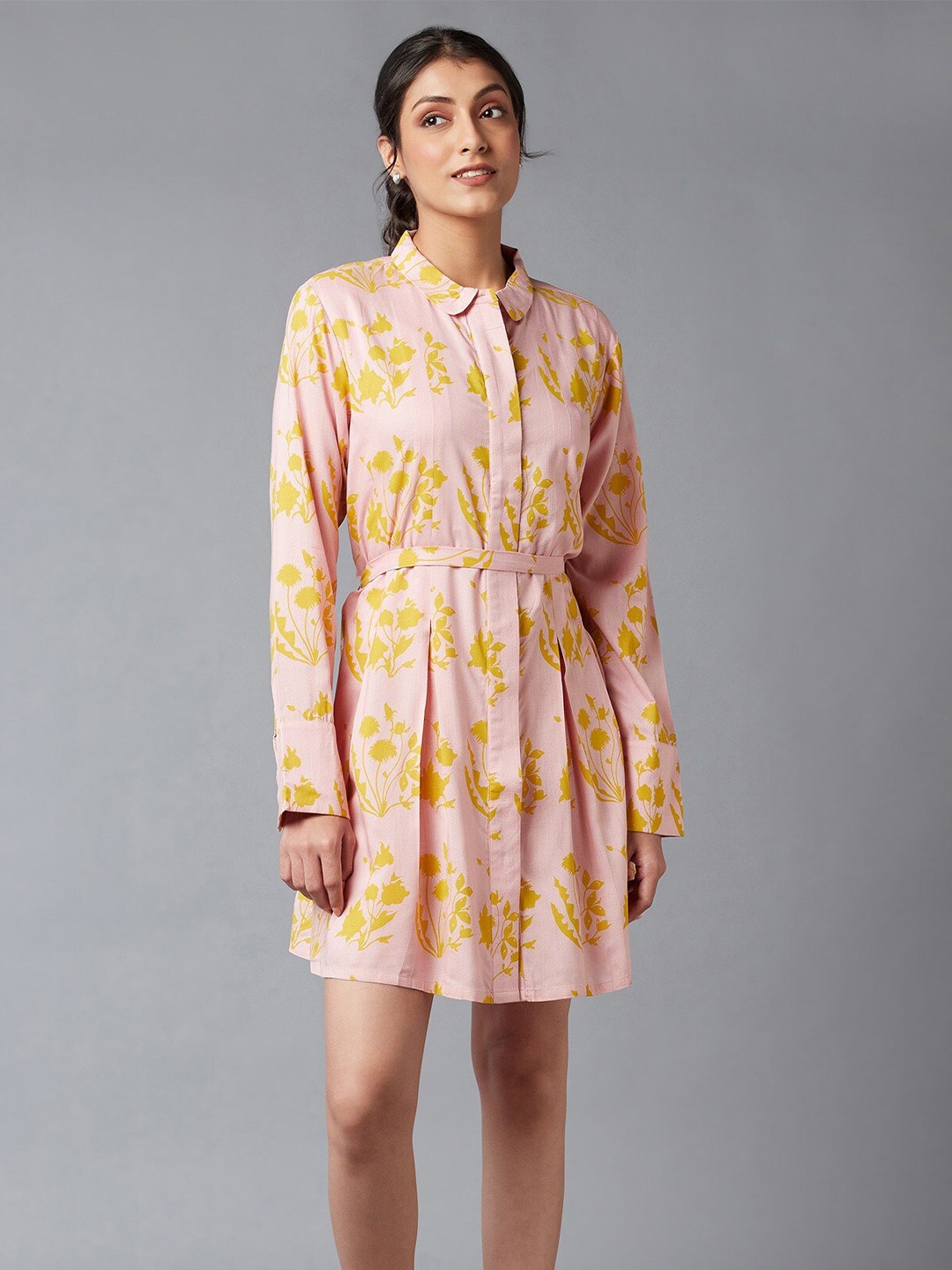

W Pink & Yellow Floral Shirt Dress