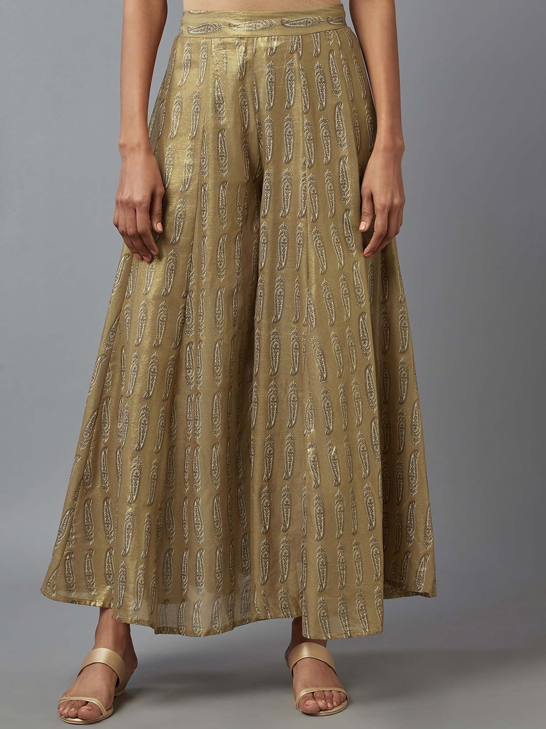 

W Women Gold-Toned Ethnic Motifs Printed Pleated Trousers