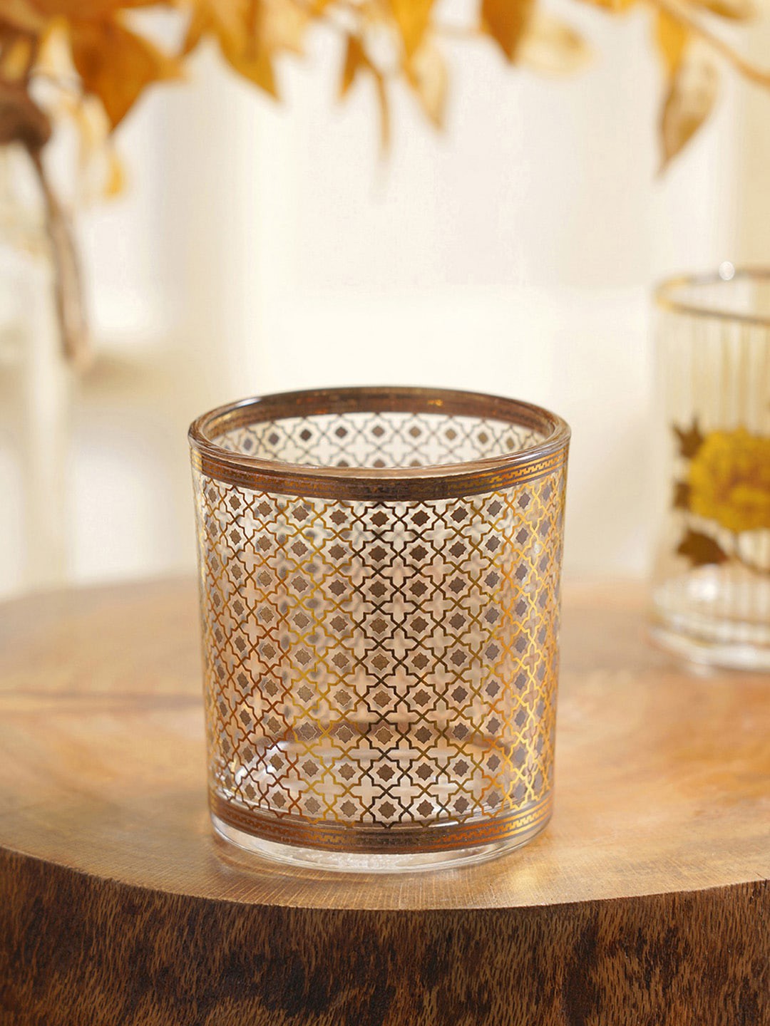 

Pure Home and Living Set of 4 Gold & Grey Printed Glasses