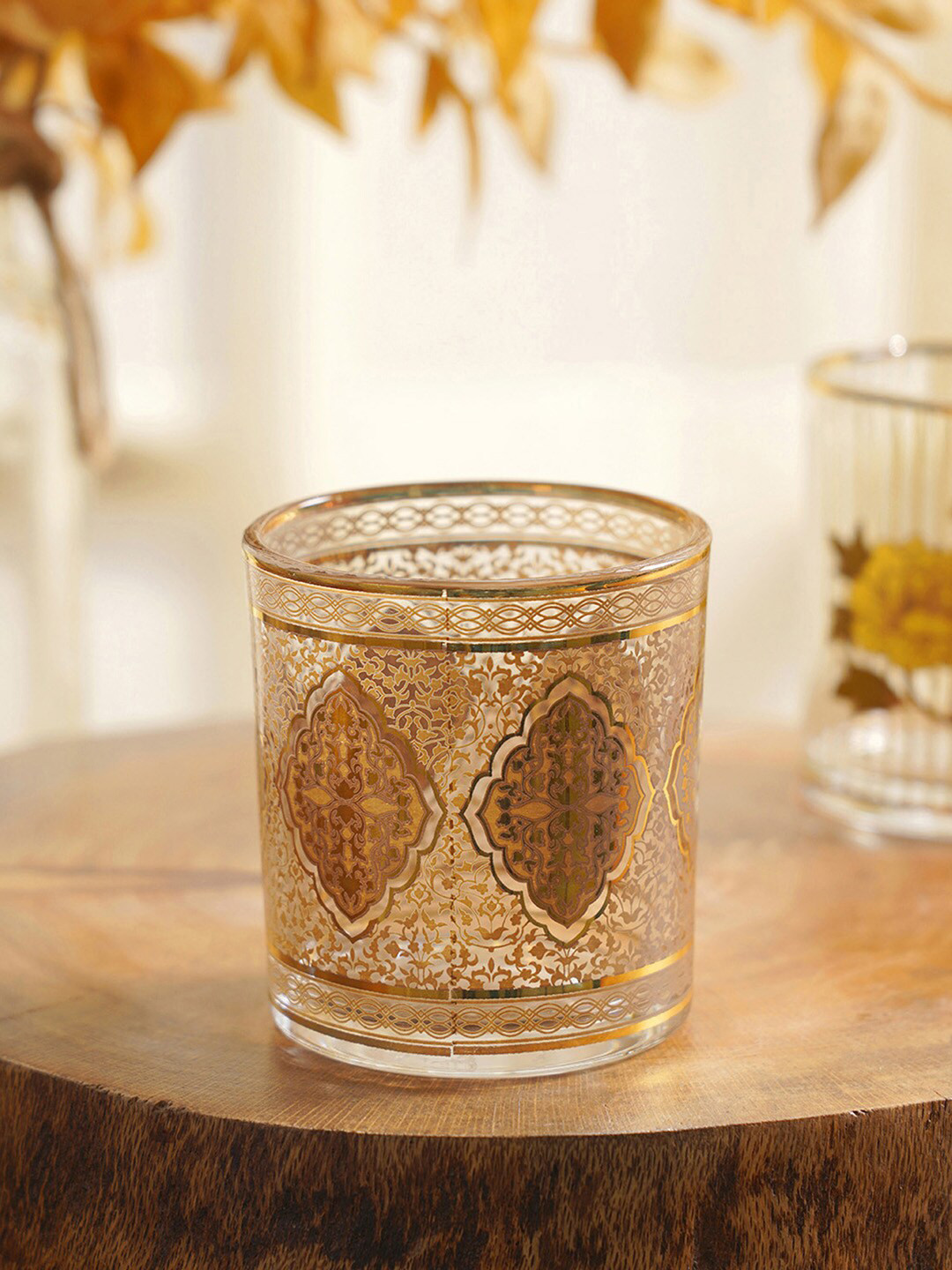 

Pure Home and Living Set of 4 Golden Floral Moorish Design Votive Holder, Gold