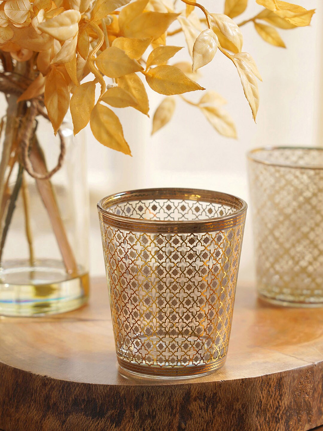 

Pure Home and Living Set Of 4 Gold-Toned Printed Glass Tumbler