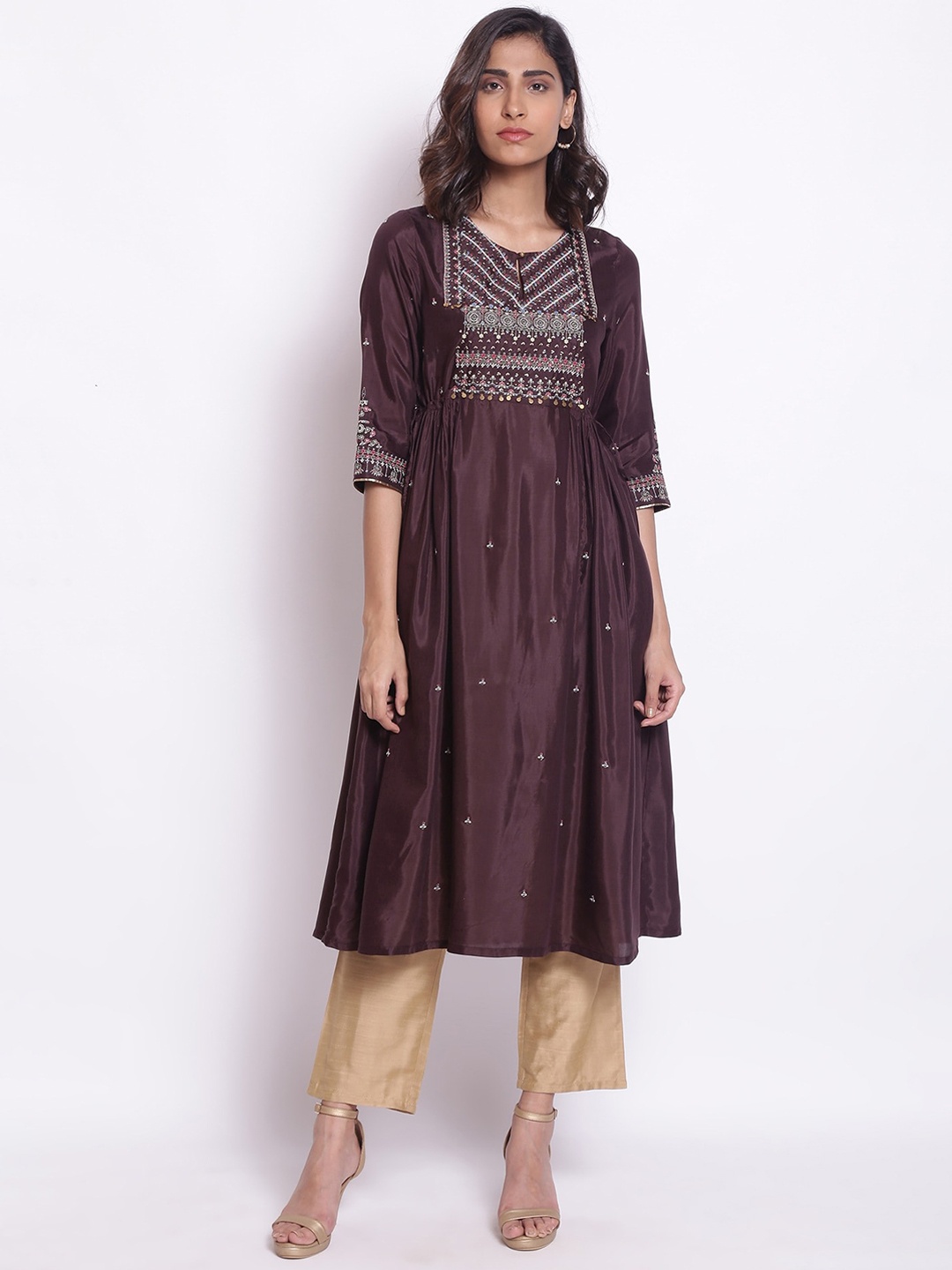 

WISHFUL Women Brown Ethnic Motifs Embroidered Anarkali Kurta