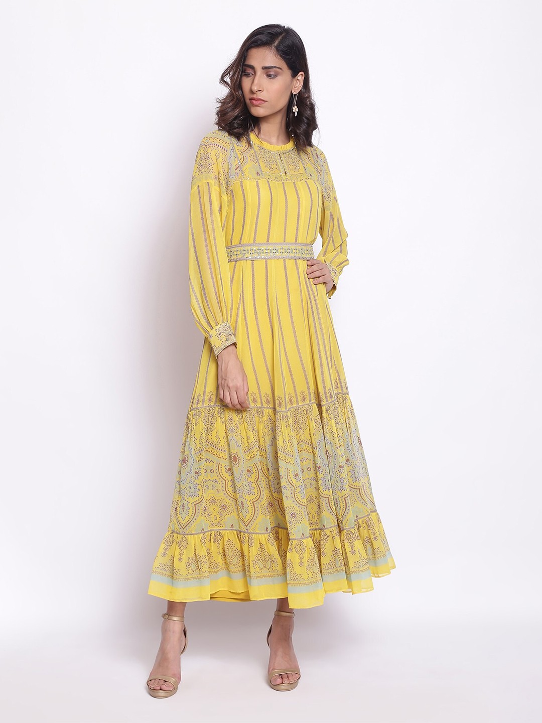 

WISHFUL Yellow Floral Ethnic Maxi Dress