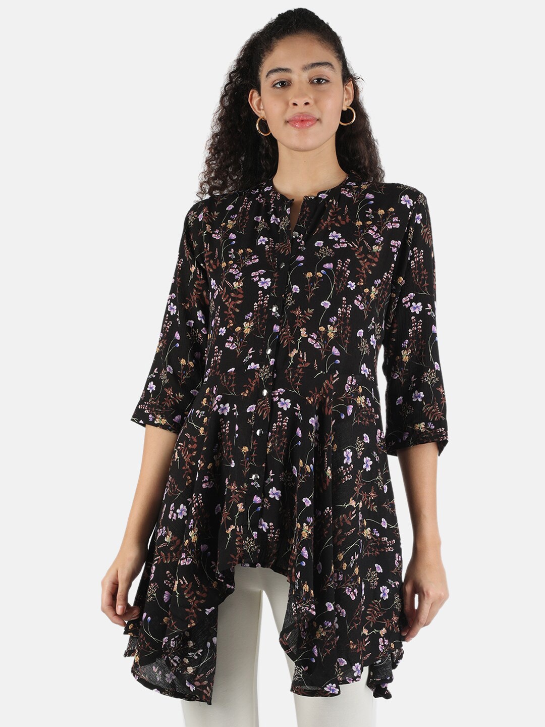 

Monte Carlo Black & Purple Mandarin Collar Printed Tunic