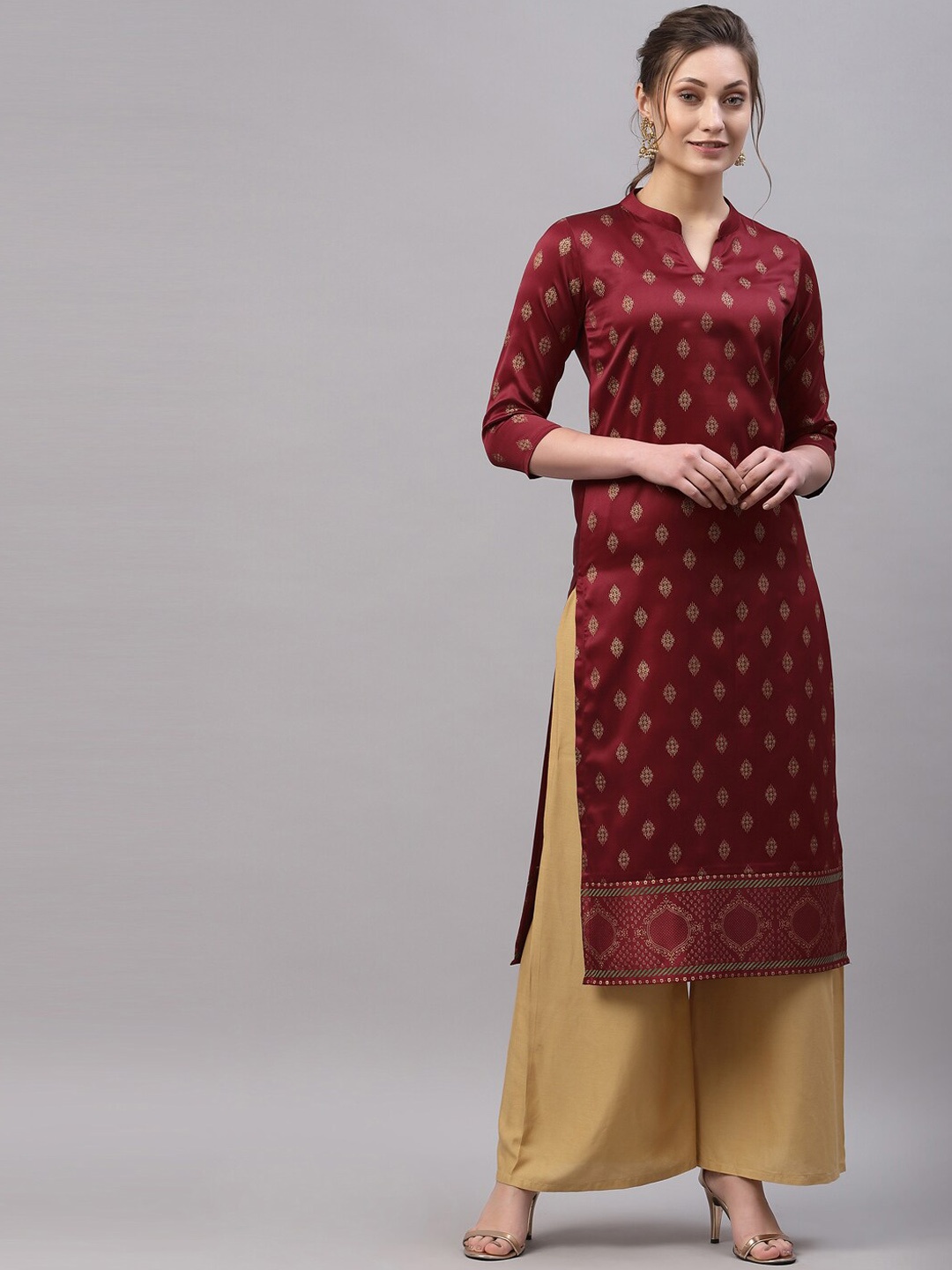

SANISA Women Maroon Printed Satin Kurta