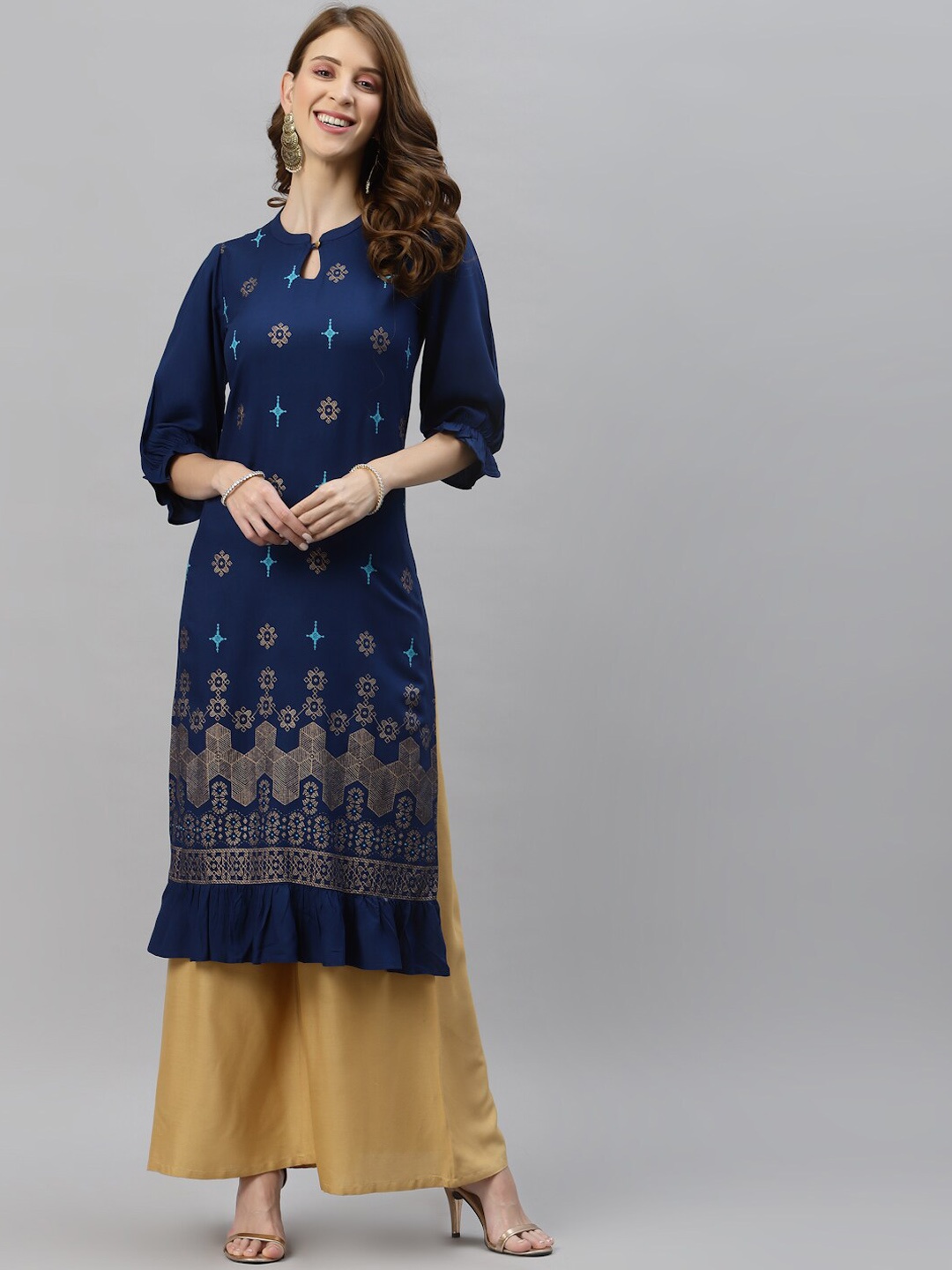 

SANISA Women Navy Blue Ethnic Motifs Printed Kurta