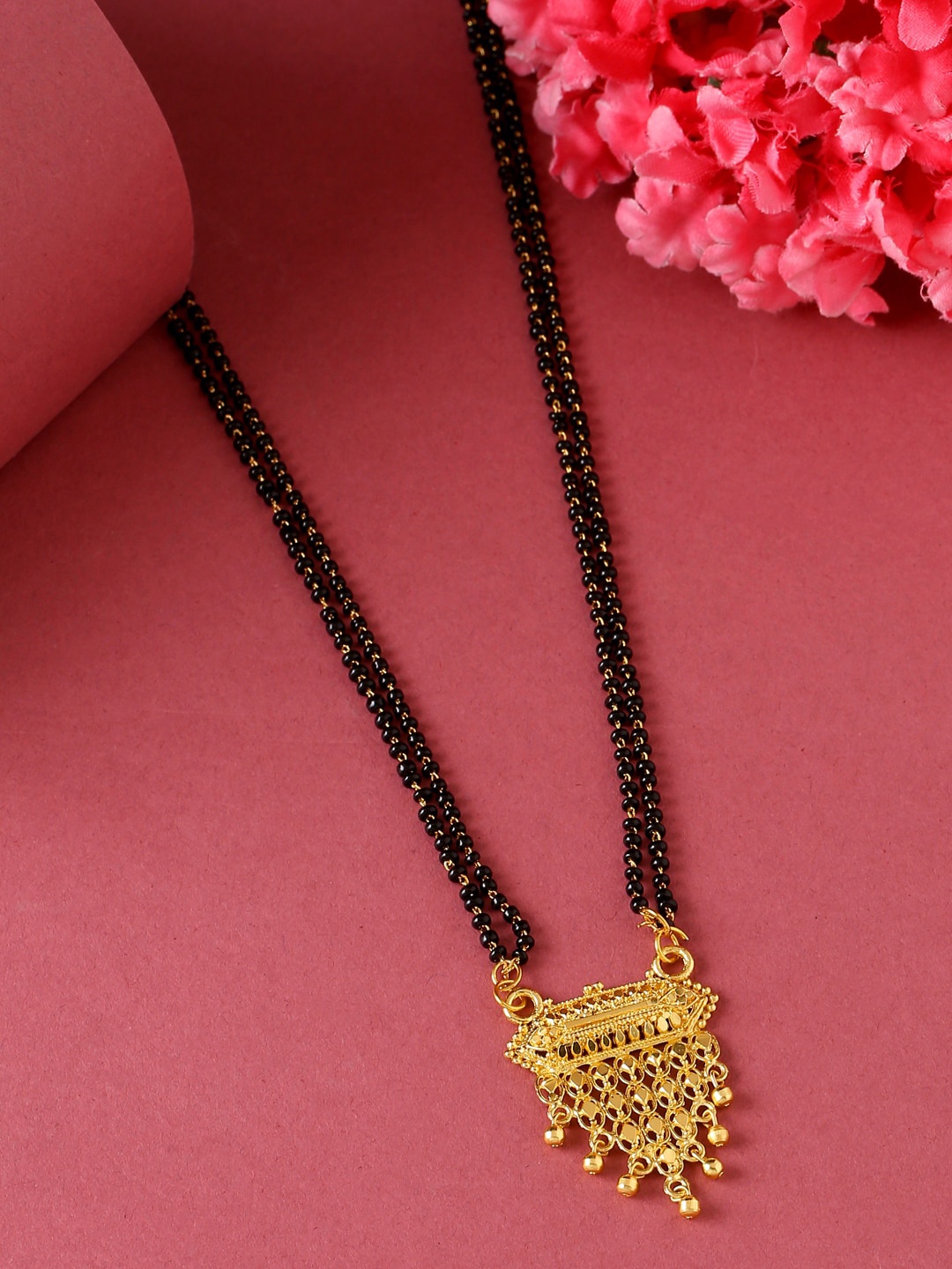 

VIRAASI Gold-Plated & Black Beaded Mangalsutra