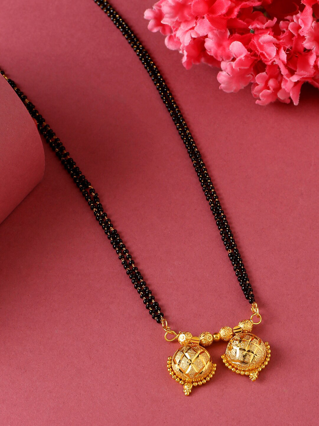 

VIRAASI Gold-Plated Black Beaded Long Mangalsutra