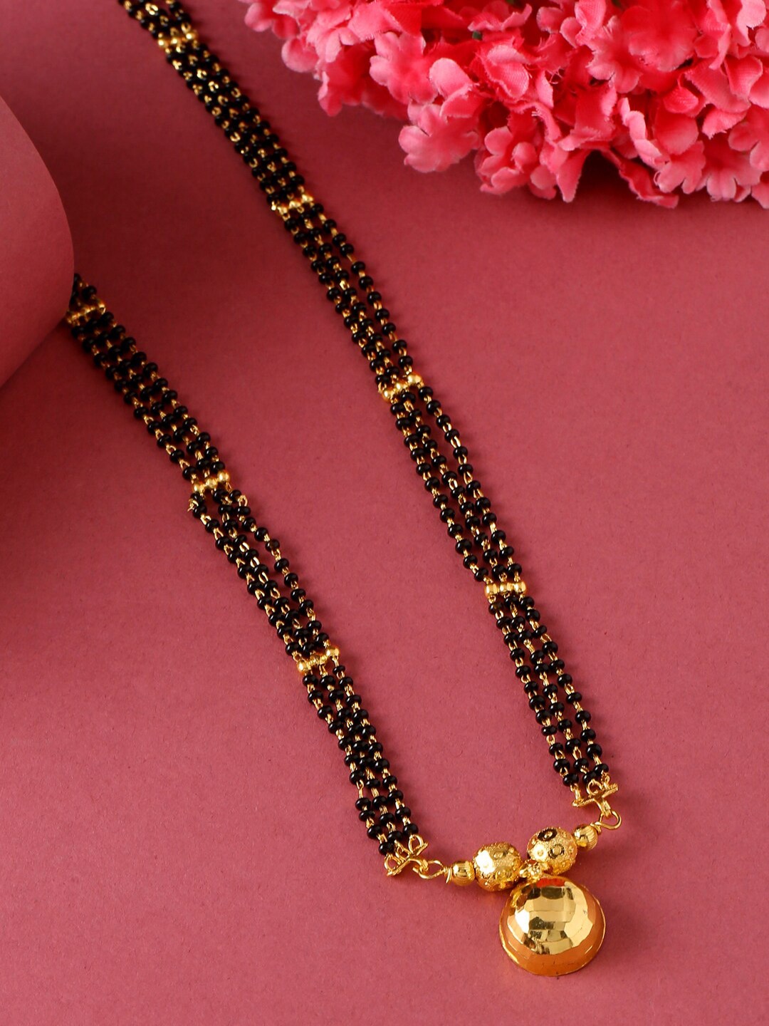 

VIRAASI Gold-Plated & Black Beaded Vati Mangalsutra