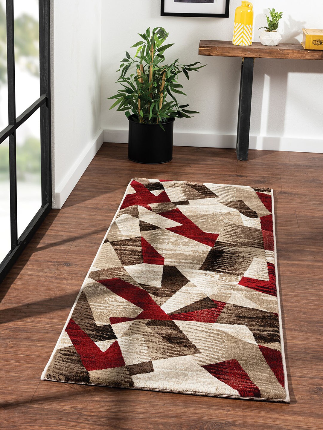 

OBSESSIONS Beige & Red Abstract Floor Runner