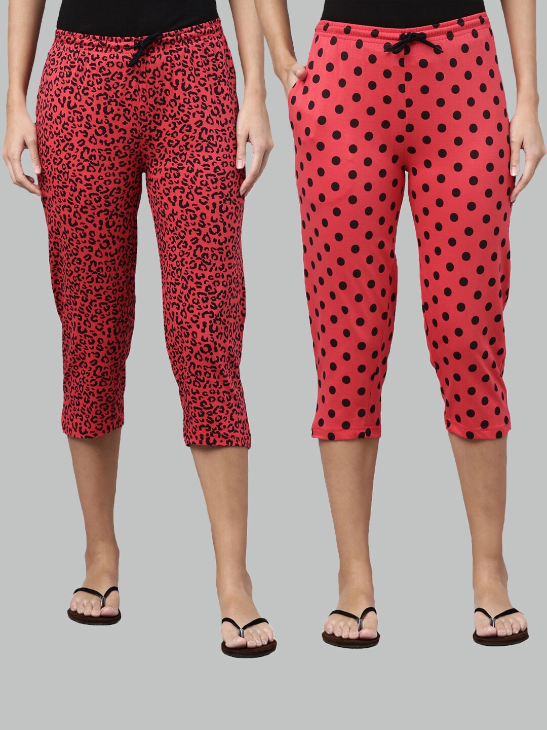 

Kryptic Women Pink & Fuchsia Pack Of 2 Pure Cotton Printed Capris