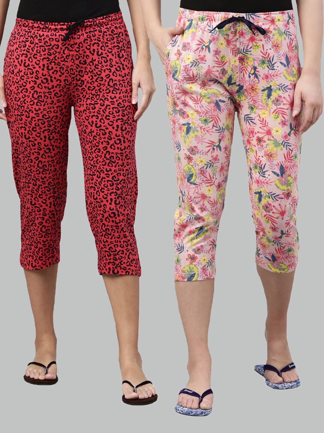 

Kryptic Women Pink & Red Printed Capris