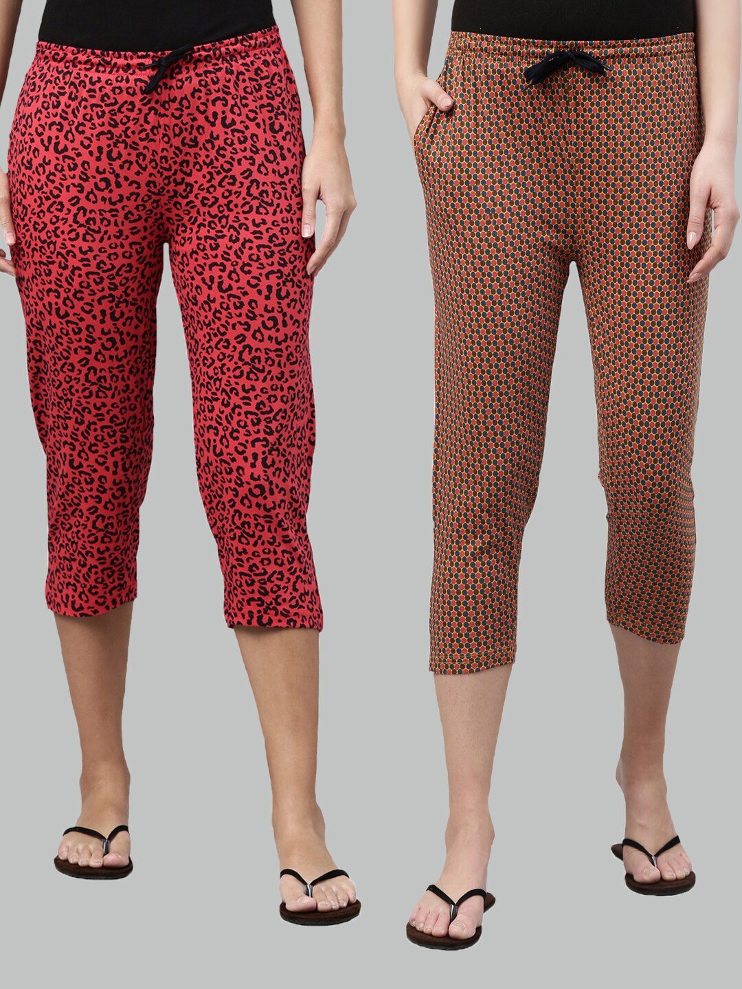 

Kryptic Women Pack Of 2 Pure Cotton Capris, Pink