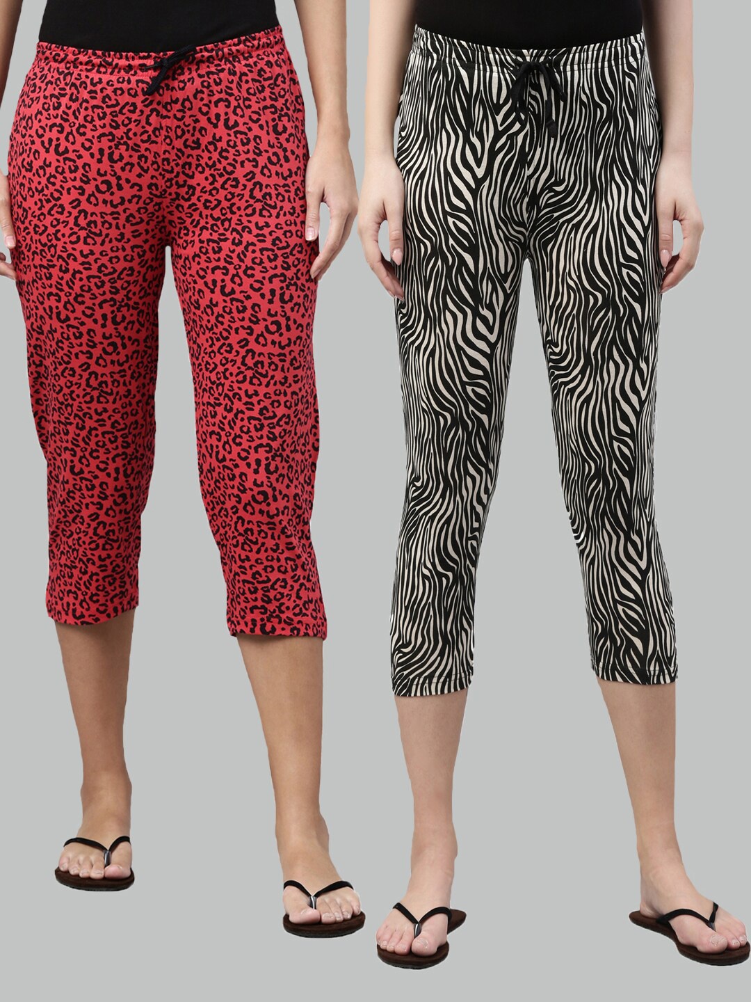

Kryptic Women Fuchsia & Black Pack of 2 Printed Cotton Capris