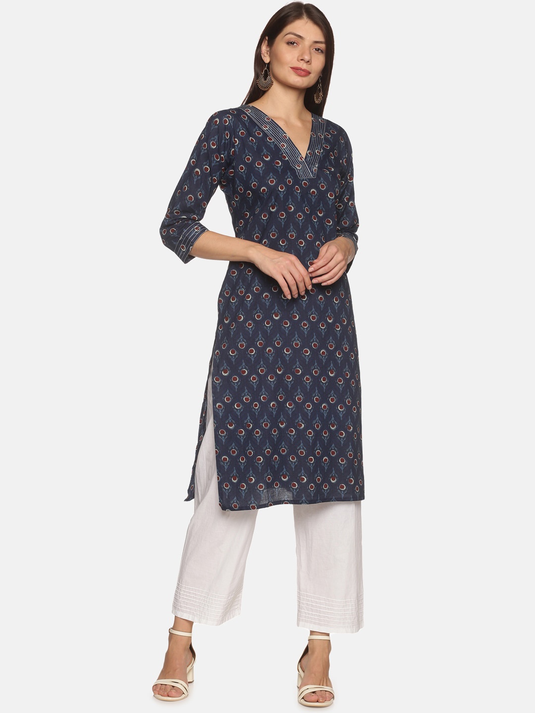 

DIVINATION Women Blue Ethnic Motifs Printed Thread Work Kurta