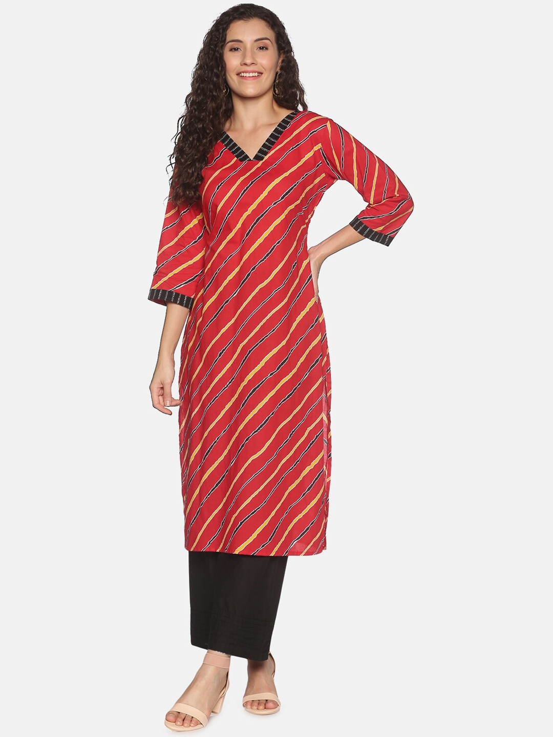

DIVINATION Women Red Striped Kurta