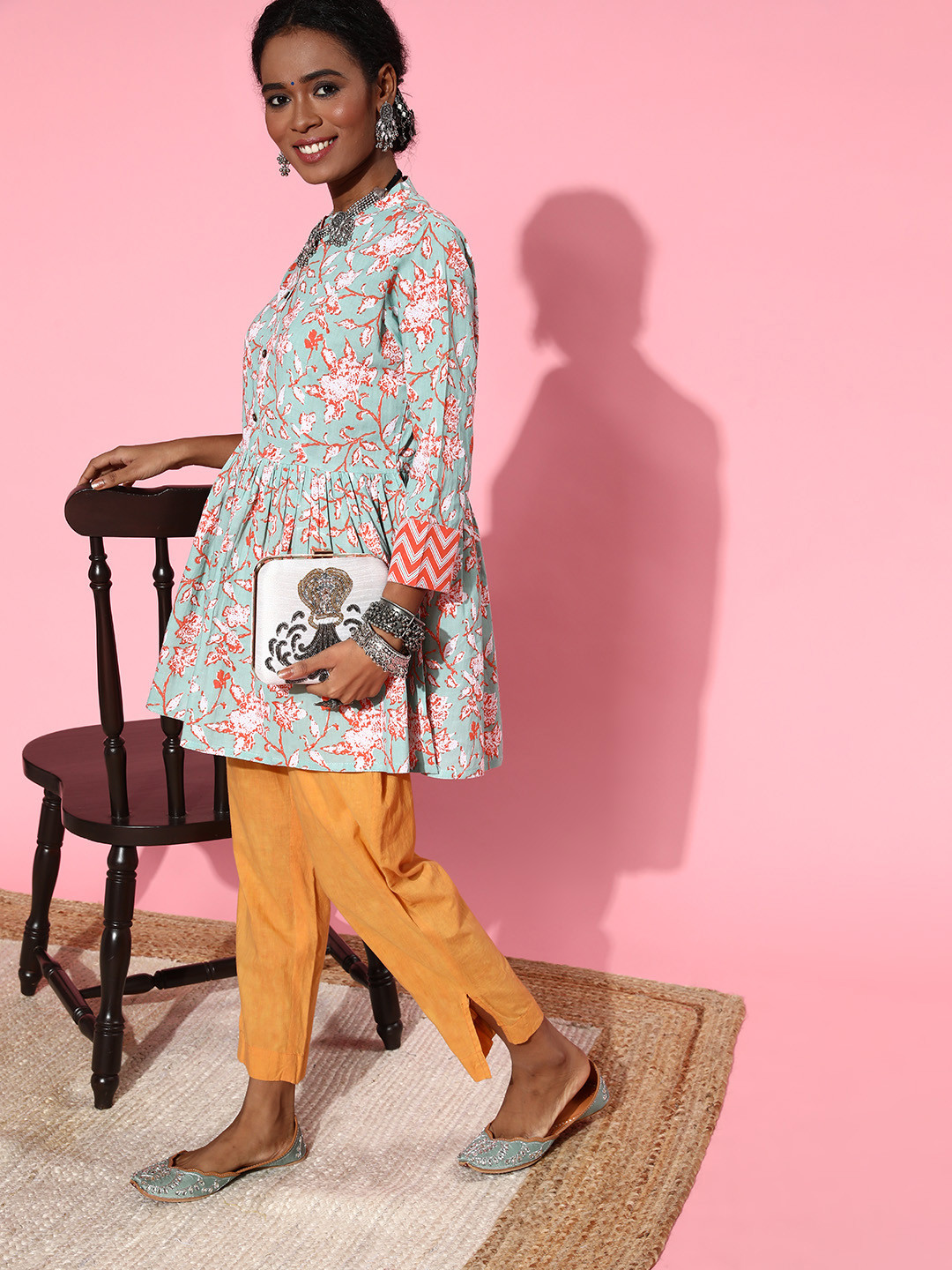 

ZOLA Pure Cotton Kalamkari Lightweight Tunic, Green