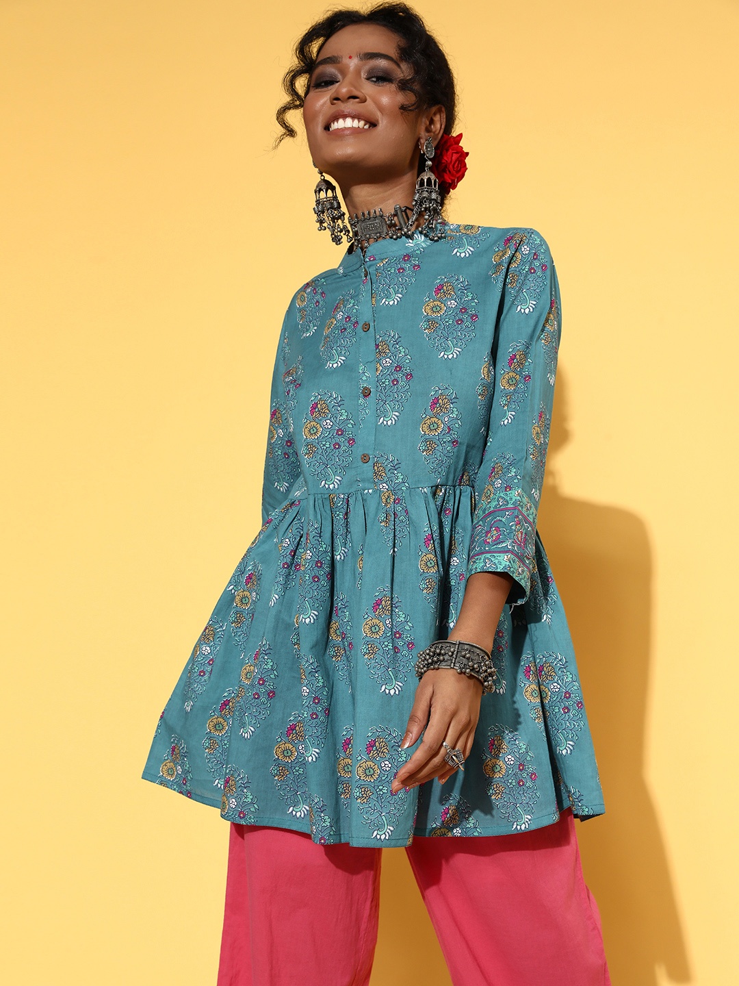 

ZOLA Pure Cotton Print Parade Lightweight Tunic, Teal