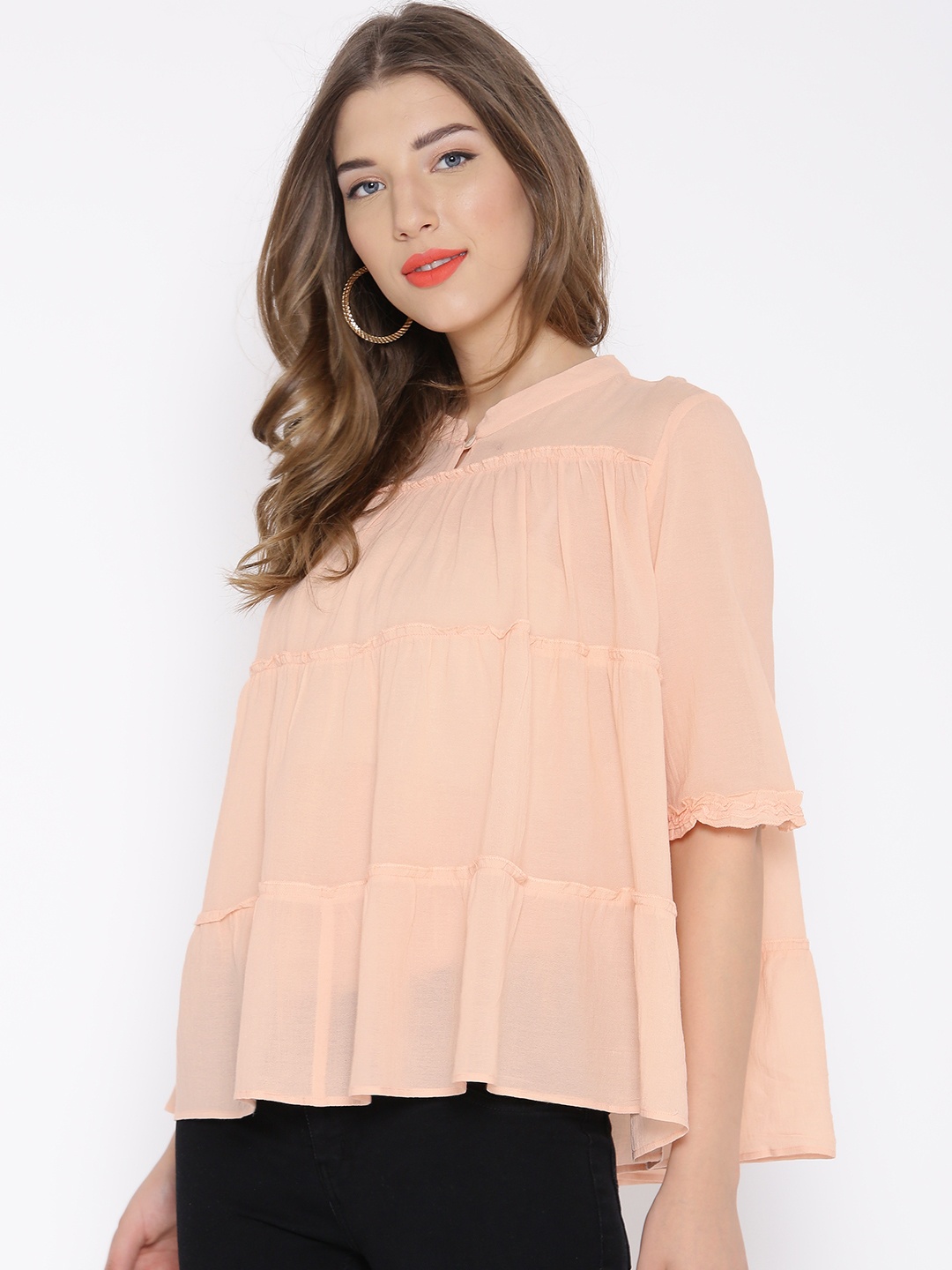 

AND Women Peach-Coloured Flared A-Line Top