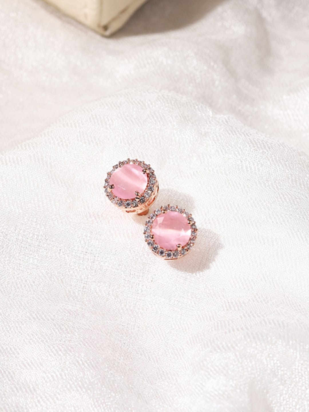

Voylla Women Pink Rose Gold-Plated American Diamond CZ Stud Earrings with Stone