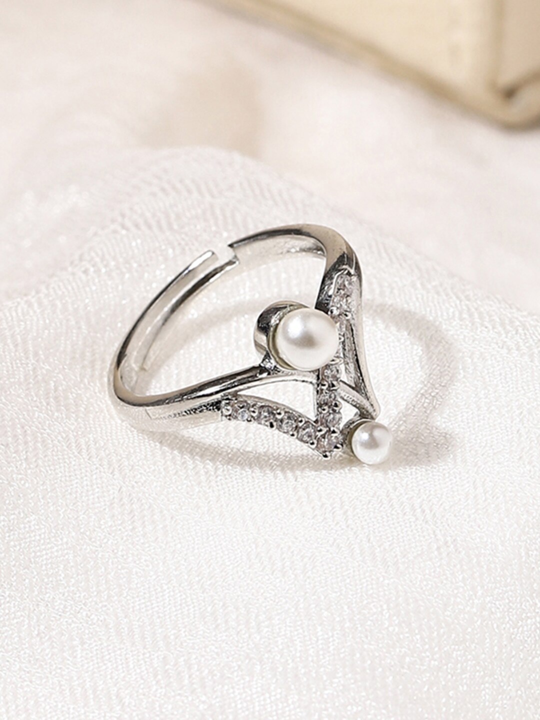

Voylla Gold-Plated American Diamond CZ Beaded Ring, Silver
