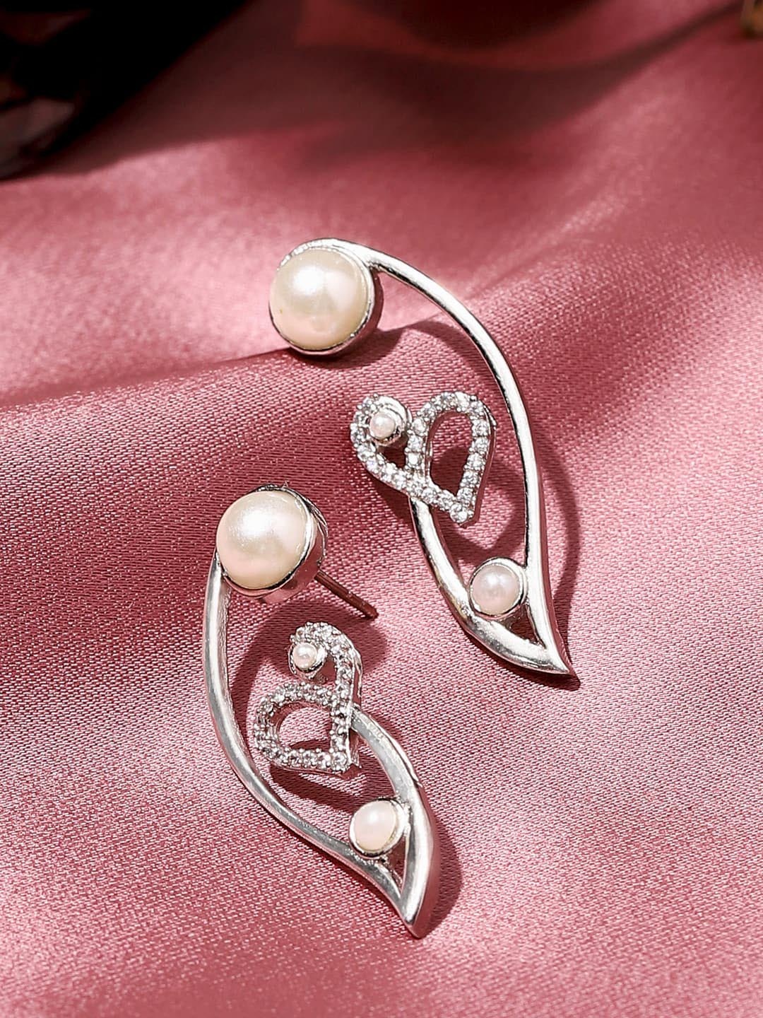 

Voylla Women Silver-Toned Geometric Hoop Earrings