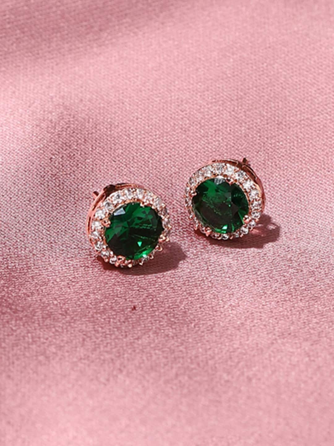 

Voylla Women Rose Gold American Diamond CZ Stud Earrings