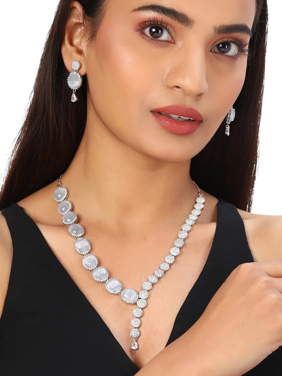 

Voylla White Rose Gold-Plated American Diamond CZ Necklace Set