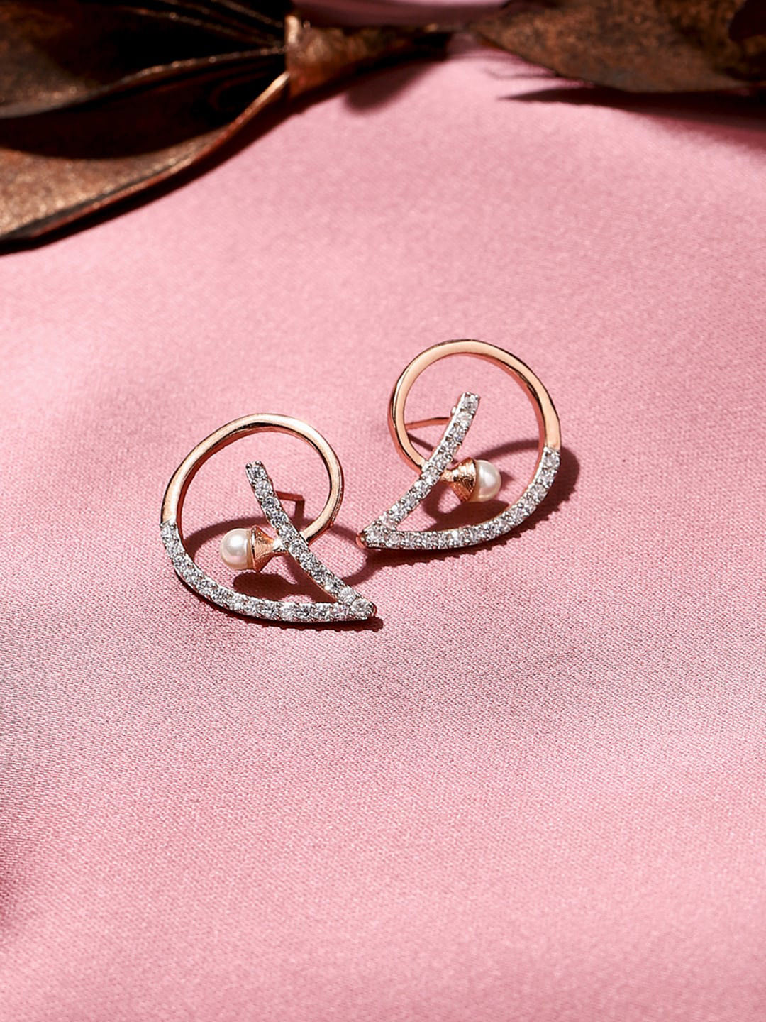 

Voylla Women Rose Gold American Diamond CZ Drop Earrings