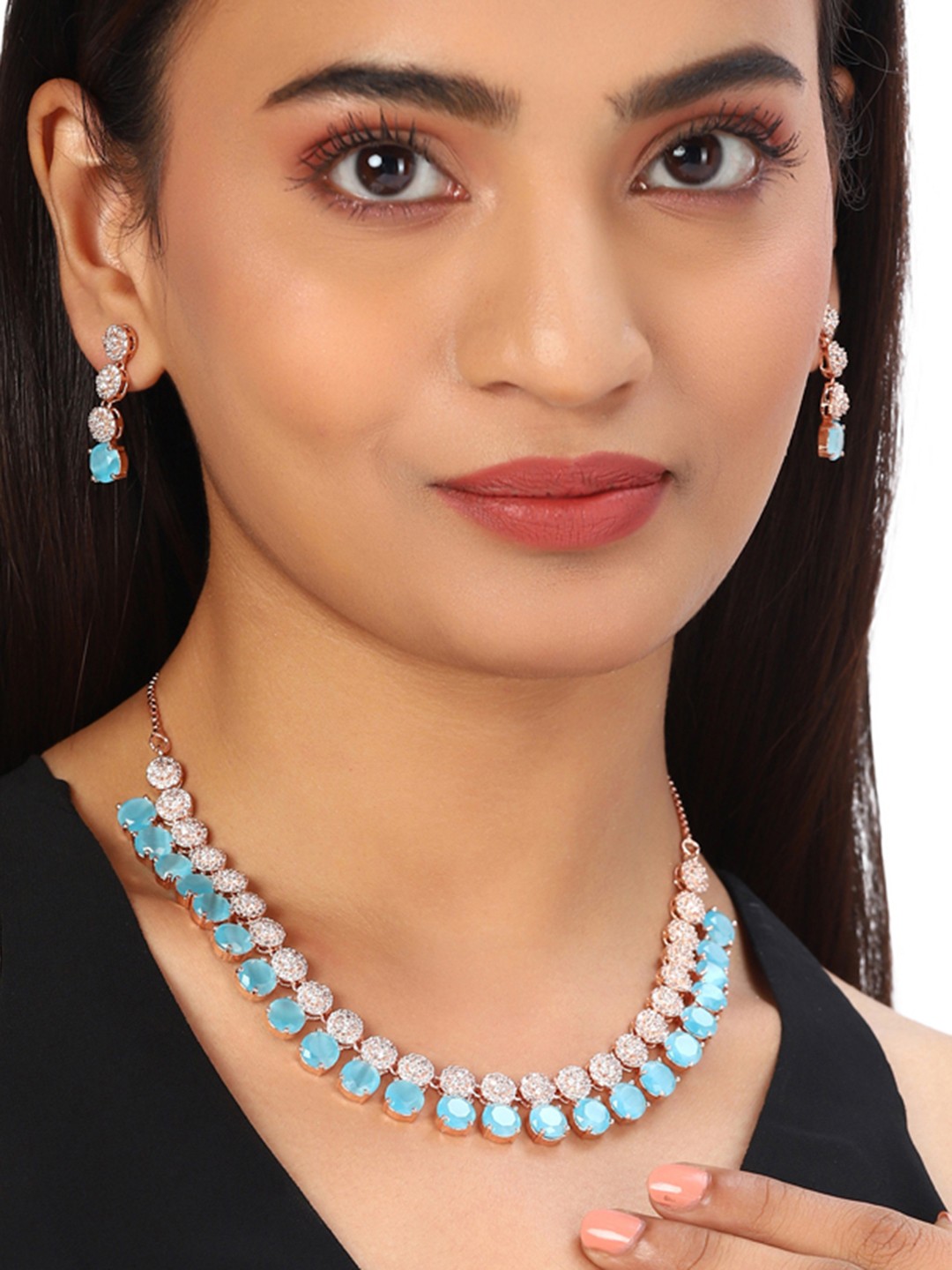 

Voylla Rose Gold-Plated American Diamond CZ Pearl Brass Necklace Set