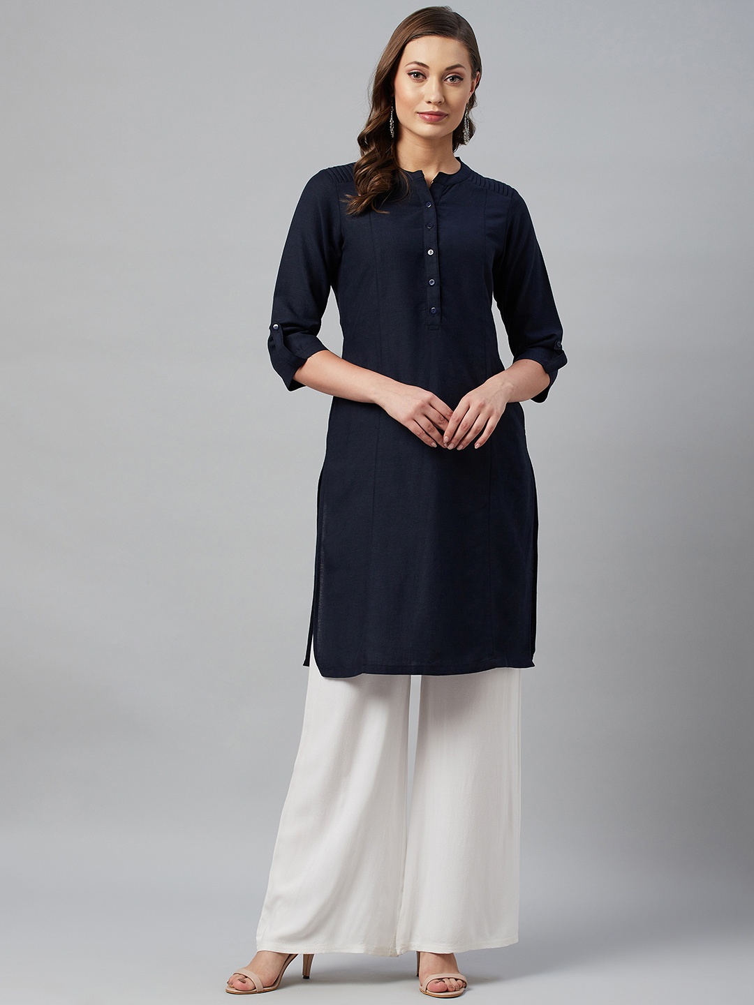 

Ayaany Women Navy Blue Pure Cotton Kurta