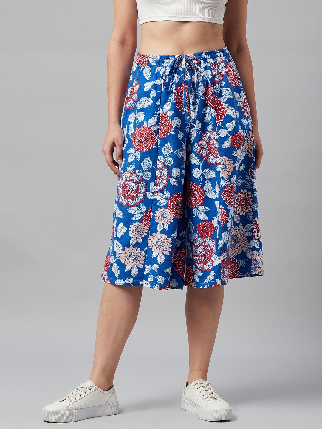 

Ayaany Women Blue Floral Printed Original Flared Culottes Trousers