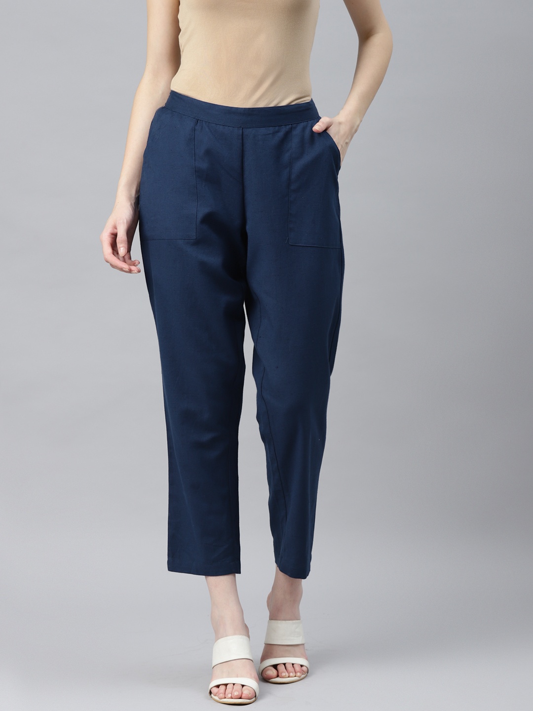 

Ayaany Women Navy Blue Smart Slim Fit Trousers